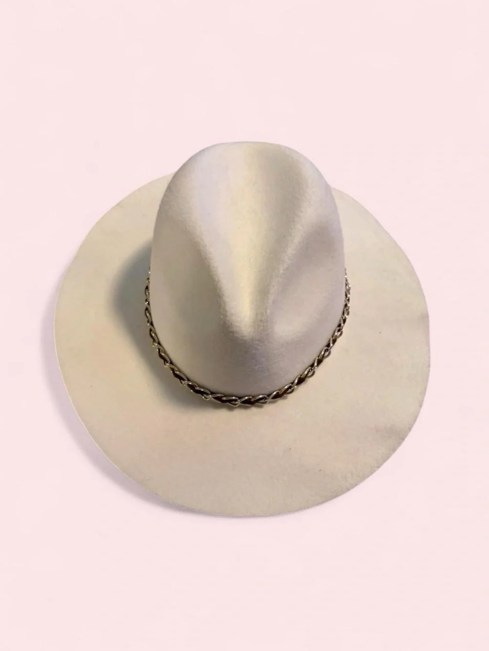 Cream Felt Fedora with Braided Metal Chain - Women’s Hat